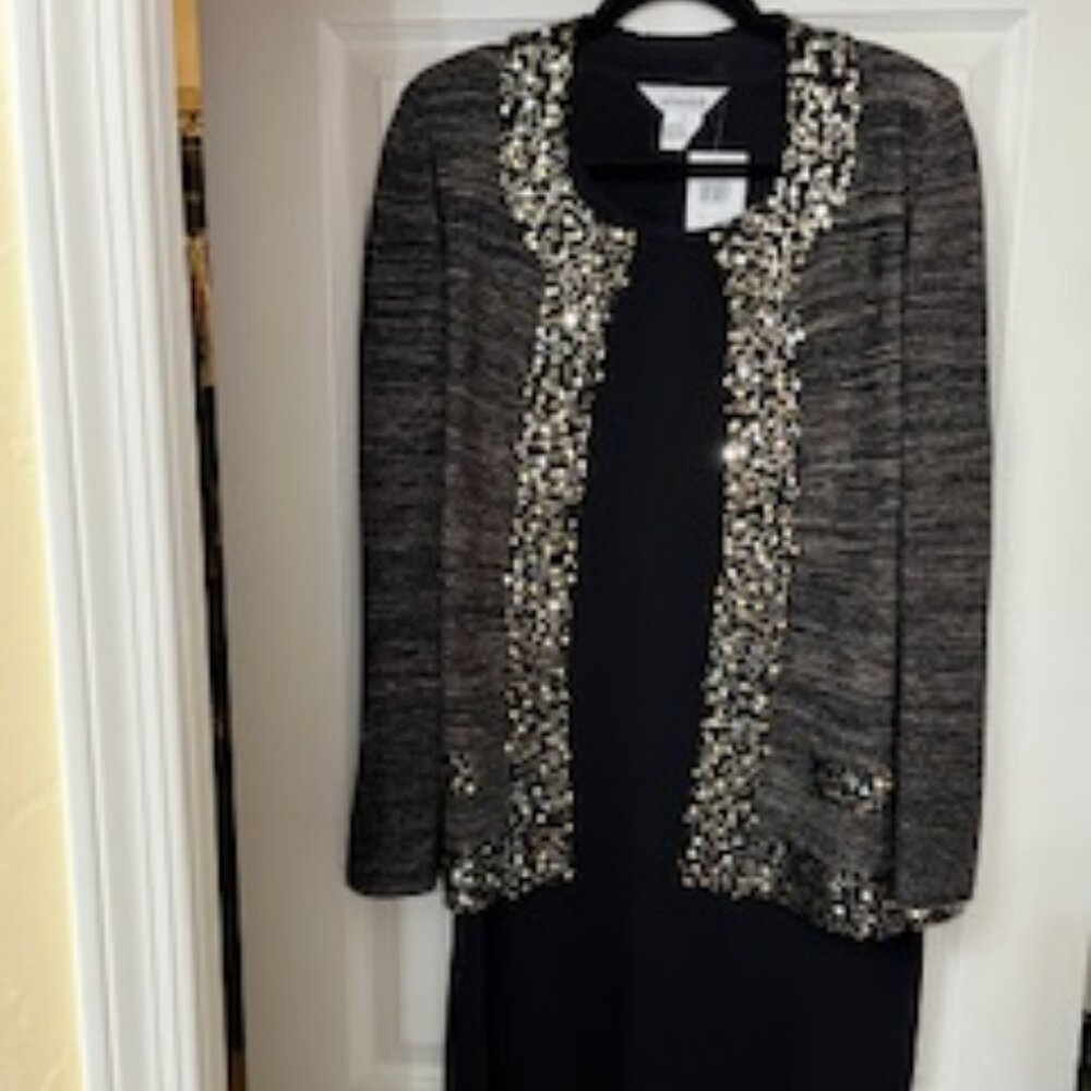 Misook Classic Little Black Dress and Metallic Jacket